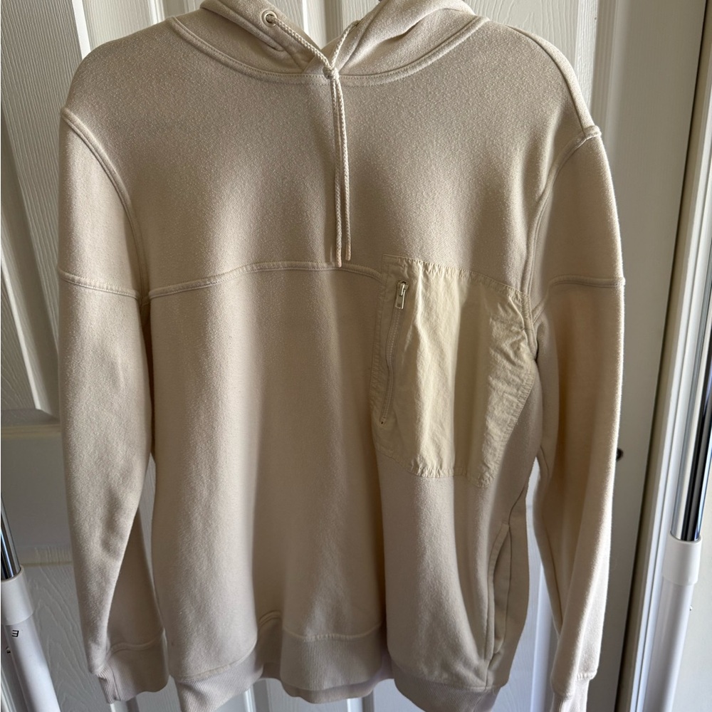 Women's Cream Pullover Hoodie with Zip Chest Pocket